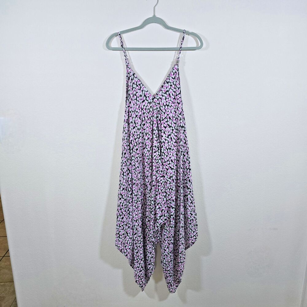 Floral Size Large Wide Leg V Neck Jumper Tent Romper Drop Crotch Harem Pink